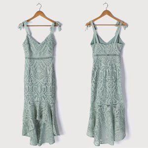 Lulu's Won Your Heart Sage Green Lace Tie-Strap High-Low Midi Dress – NWT